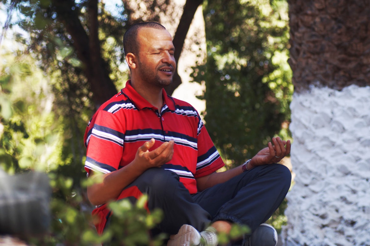 Men performing morning stretching routine